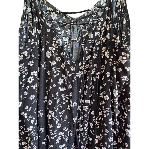 Black Floral Spaghetti Strap Mini Dress With Lace Trim L - Picture 3 of 5